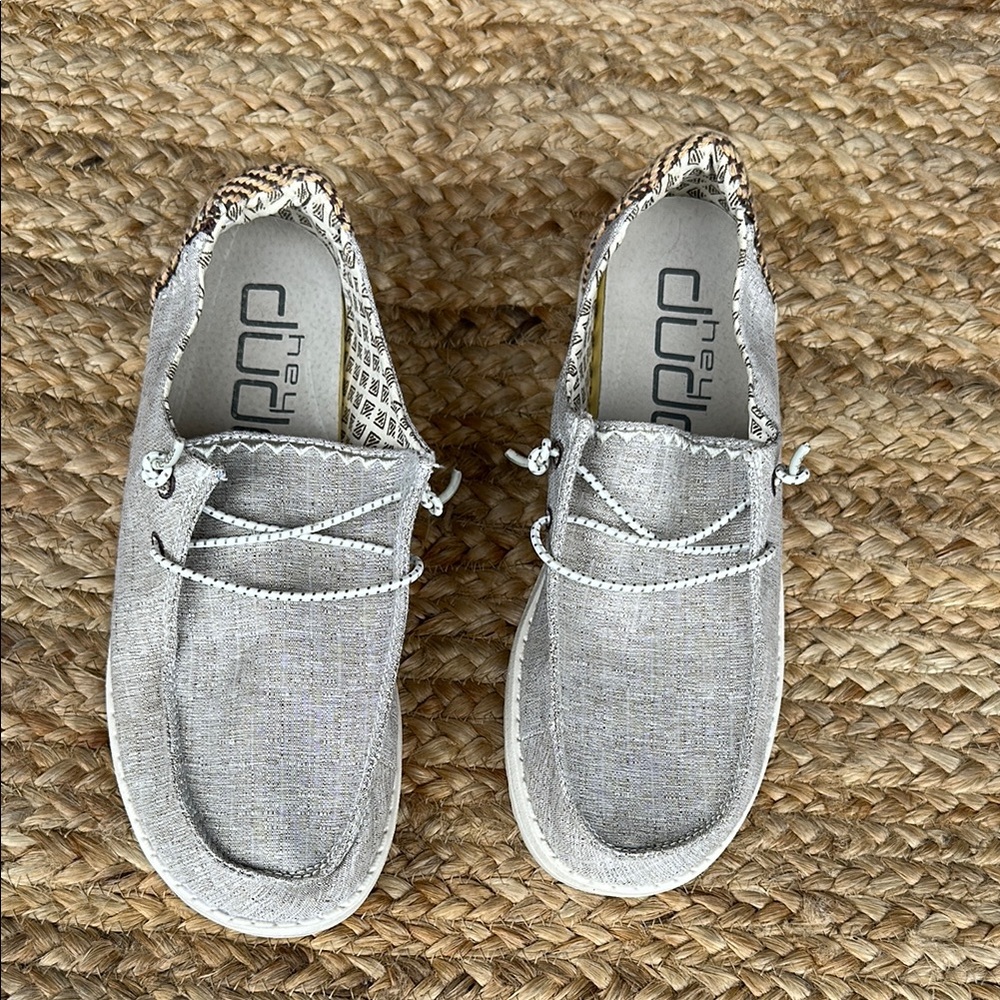 Hey Dude Gray Moccasins with Elastic Lacing and Cushioned Footbed